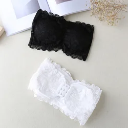 2022NEW 1pc Fashion Summer Womens Floral Lace Bandeau Seamless Bandeau Wire Free 4-Hook Bralette Strapless Tube Top Free