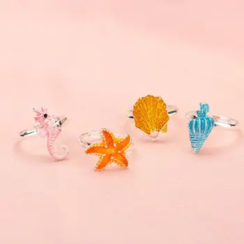 

Children Kids Jewelry Girls Ring Hippocampus Starfish Conch Drops Oil Rings Finger Decoration 72XC