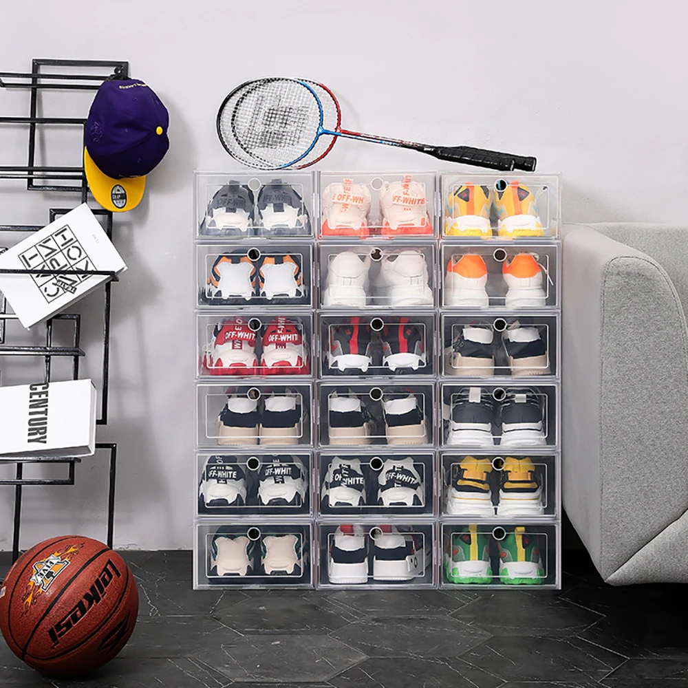 6-Pack Transparent Stackable Shoe Storage Boxes 6