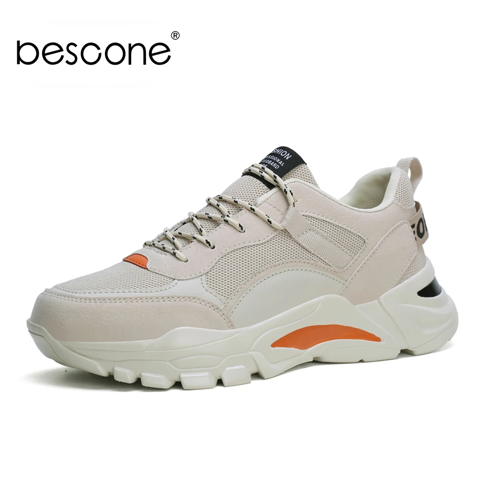 

BESCONE Mens Casual Sneaker Outdoor Flats Spring Anti-slip Breathable Sports Platform Thick Heel Lace up Daddy Shoes Male YD3