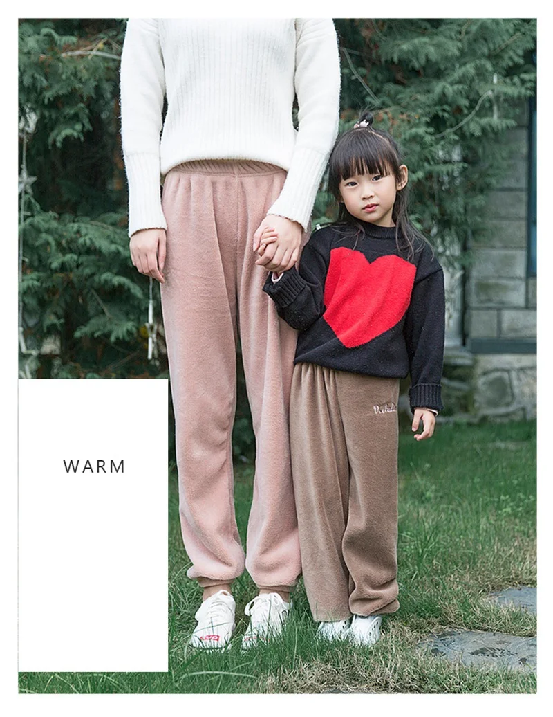 COOTELILI Teenager Girl Boy Winter Pants Fleece Thicken Warm Trousers Kids Boys Girls Home Pants Children Clothes Fashion (17)