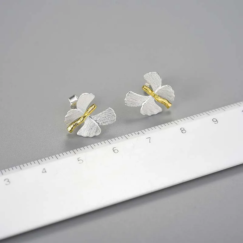 Leaf Butterfly Stud Earrings 925 Sterling Silver