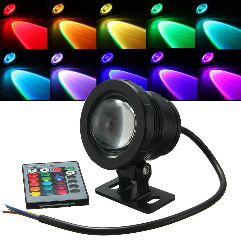 

IP68 10W RGB LED Light Garden Fountain Pool Pond Spotlight Waterproof Underwater Lamp with Remote Control Black/Silver