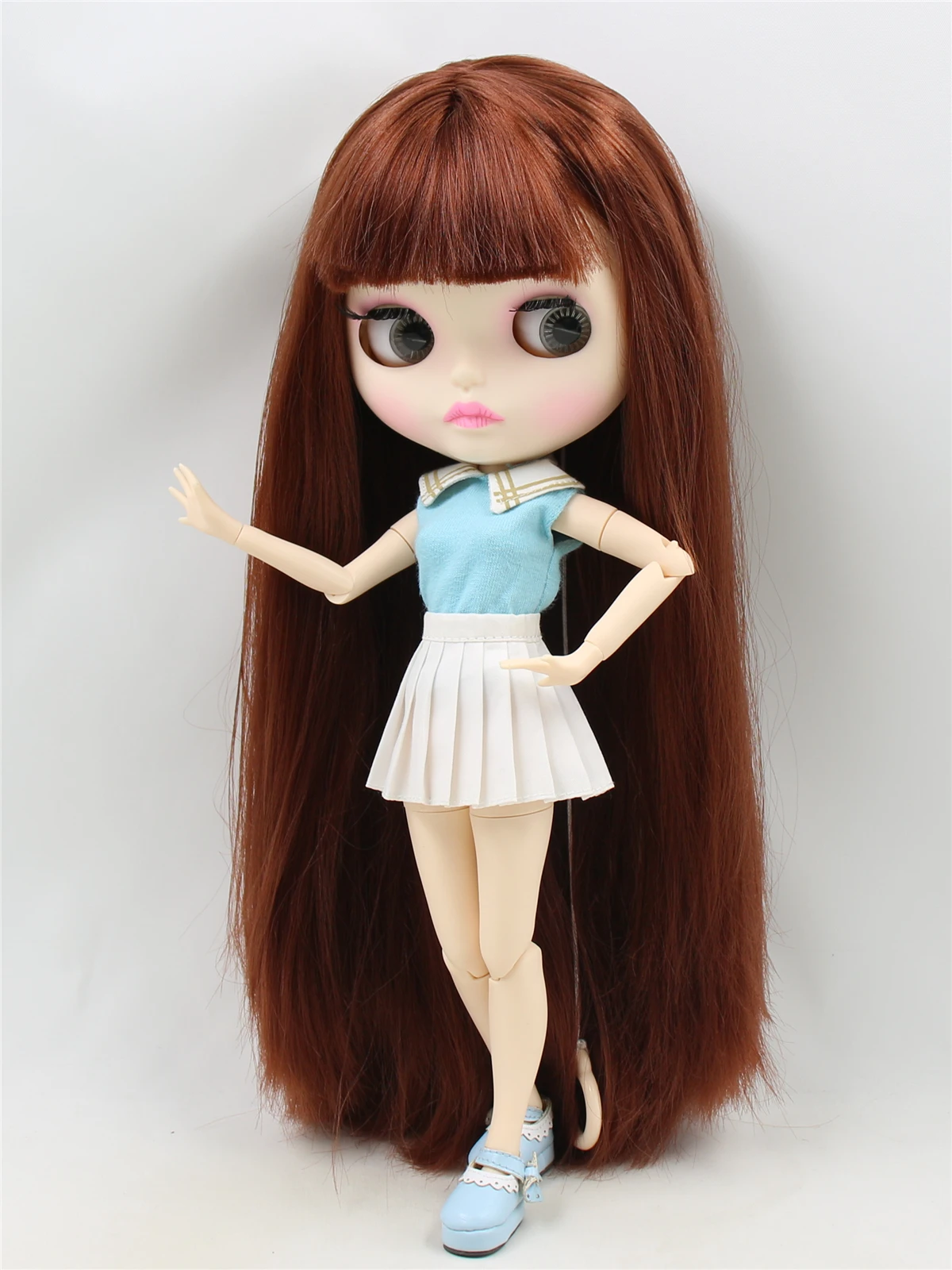 Neo Blythe Puppe mit braunem Haar, weißer Haut, mattem, süßem Gesicht und Custom Gelenkkörper 1