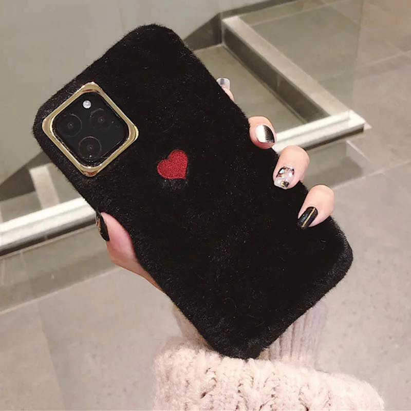 Hot Mobile Phone Case Cover Shockproof Love Heart Plush Soft for iPhone 11 Pro Max For DOY