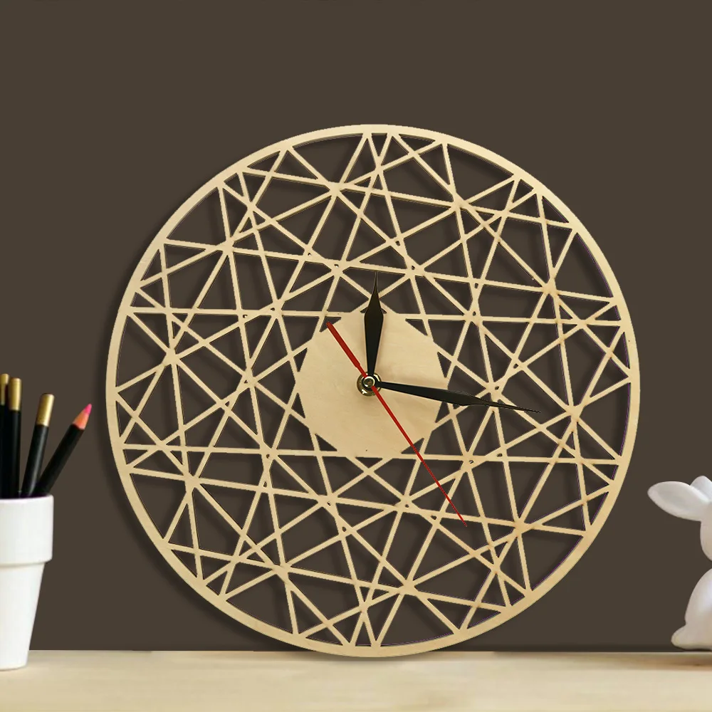 

Polygonal Modern Geometry Wooden Wall Clock Cobweb Contemporary Style Laser Cut Living Room Clock Home Decor Timepieces