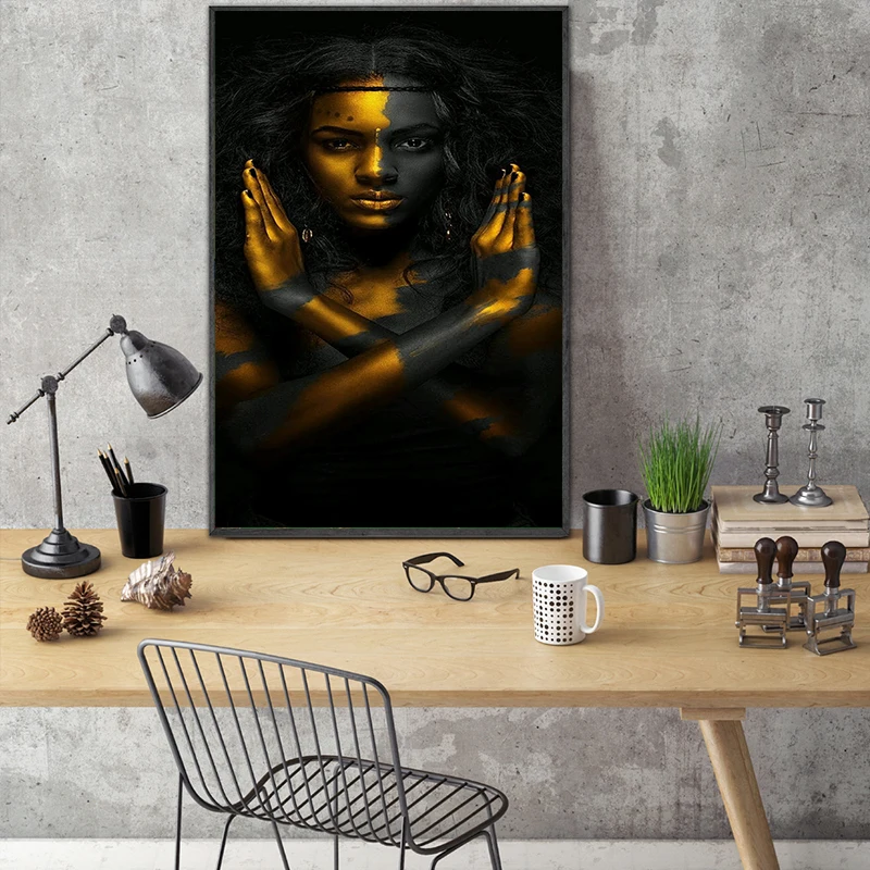 XINQI черная и Золотая африканская Обнаженная индийская картина маслом на холсте плакаты и принты настенная художественная картина для декора гостиной