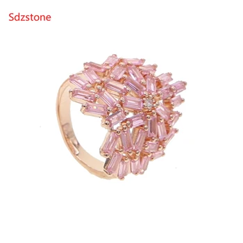 

Double Fair Unique New Simple Love Heart Full Pink Zircon Rose Gold Color Rings For Women Gift Fashion Jewelry