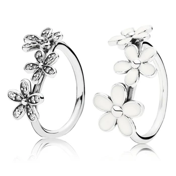 

New 925 Sterling Silver Ring Shiny Three Daisy White Drops Of Oil Suitable For Original Charm Women'S Wedding Ring High Jewelry