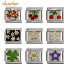 Hapiship 9 мм ширина Маргаритка звезда снежинка вишня DIY браслет с итальянскими подвесками из нержавеющей стали для изготовления ювелирных изделий DJ097