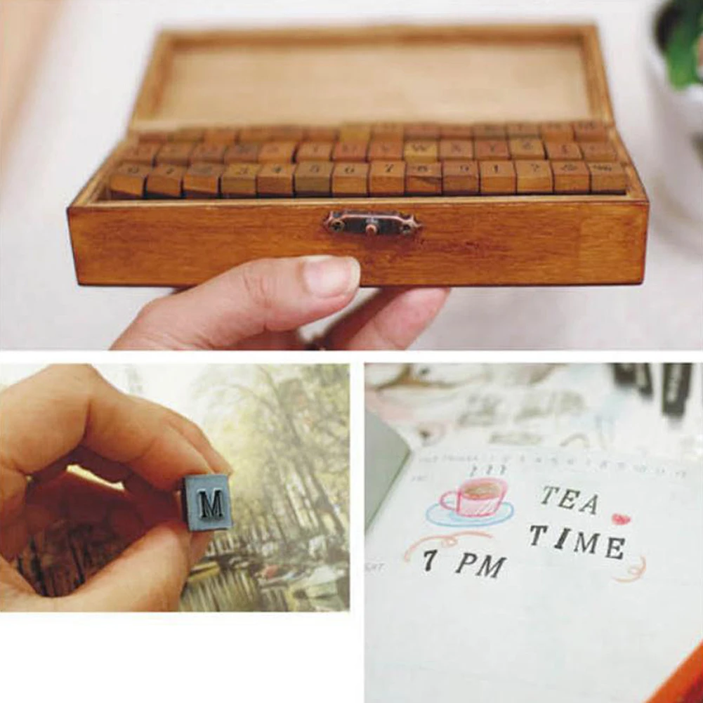 70 шт./компл. темно коричневый винтажный деревянный штамп прописные и строчные