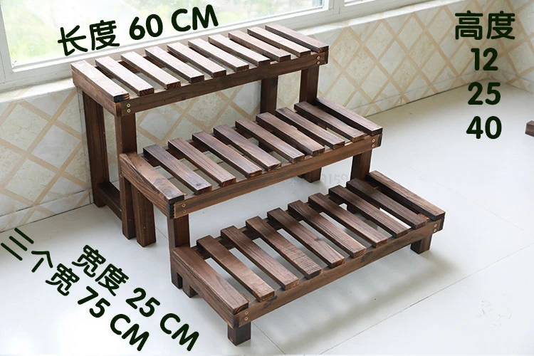 Flower Airs Solid Wood Multi-storey Ladder Household Landing Type Iron Art Indoor A Living Room Meaty Botany Flowerpot Shelves - Цвет: 25height122540