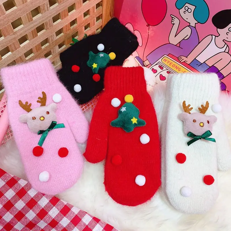 Рождественские перчатки дл пар мультфильм милый олень зимние варежки Вязание Kawaii Девушка теплые митенки стразы женские перчатки 1