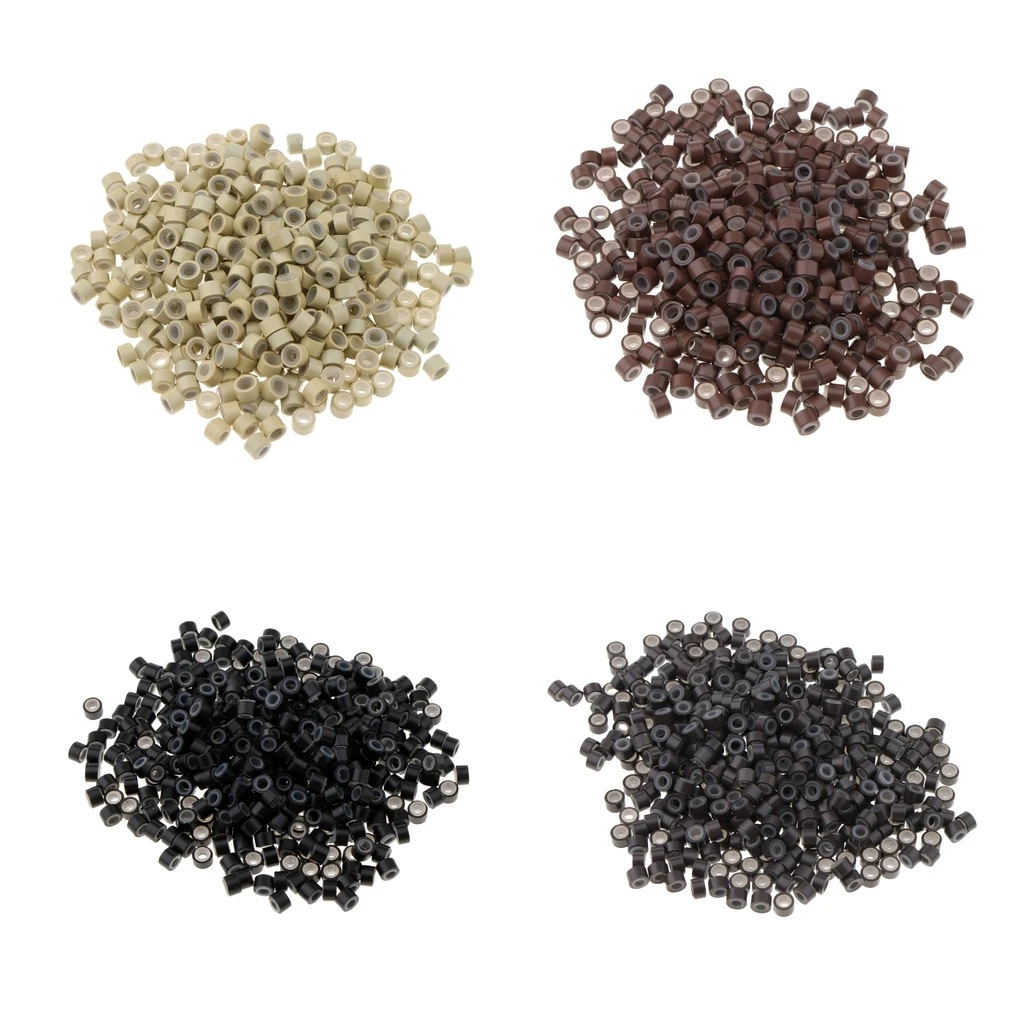 500 Silicone Micro Link Rings 3x3mm Lined Beads for Hair Extensions