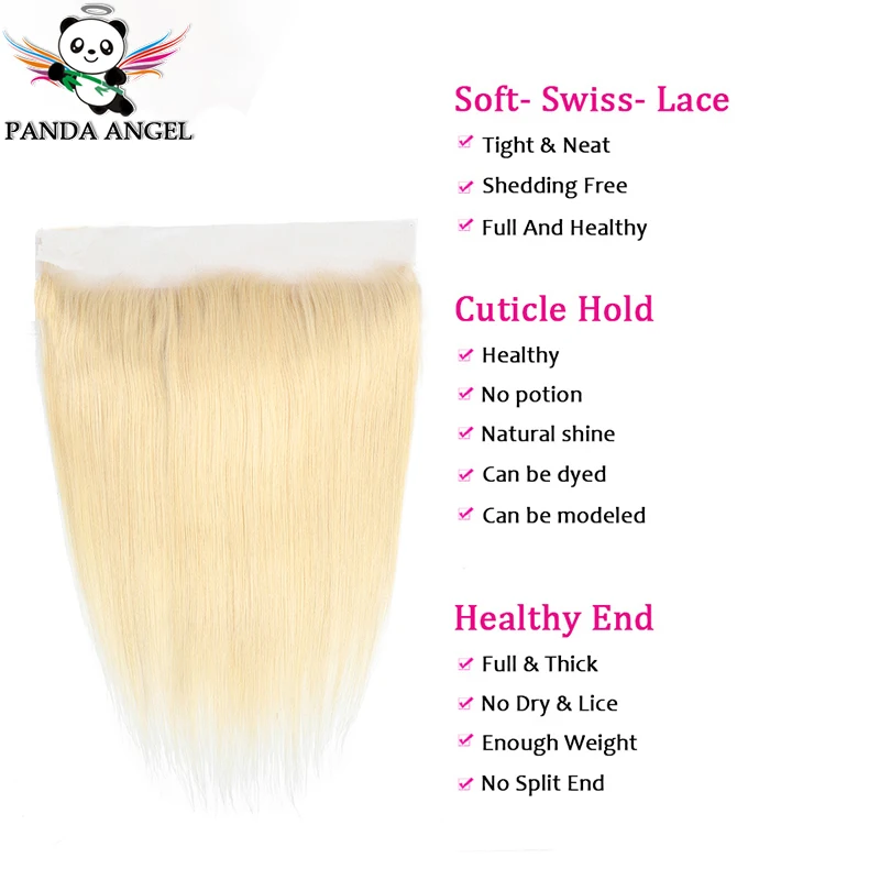 Skup Panda 613 blond prosto 13*4 koronkowe przednie zamknięcie z wiązkami Indian Remy 100% ludzkie włosy blond 613 wiązki z czołowym