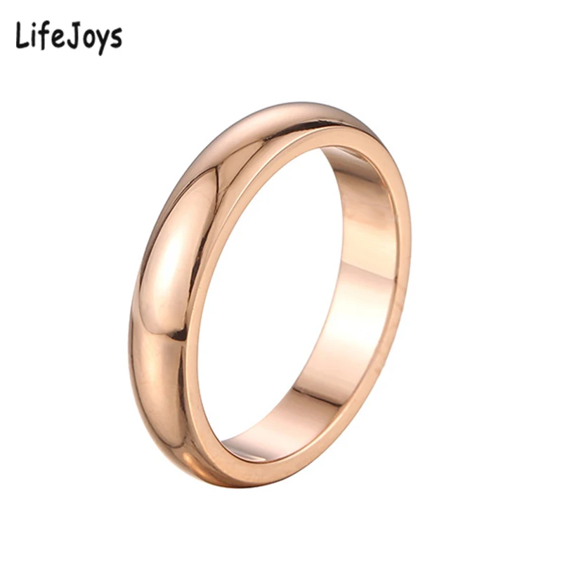 Anillo de acero inoxidable brillante de 4mm para mujer, joyería de dedo minimalista, Color rosa dorado y plateado, tamaño liso de 4 a 10