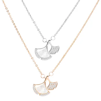 

Singapore chomel Full of Crystals Ginkgo Leaf Shell Necklace Fan Choker INS Online Celebrity Stall Supply of Goods Hot Selling