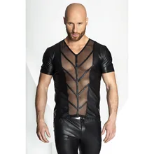 Sexy underwear men's sexy European and American leather stitching jacket vest European and American sexy lingerie
