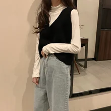 Весна, Однотонный женский свитер, жилет в Корейском стиле, Женский трендовый Вязанный жилет без рукавов в внешнем стиле