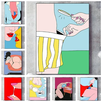 

Attractive abstract woman cafe hotel wall artist home decoration art nordic room decoration HD quality posters canvas painting