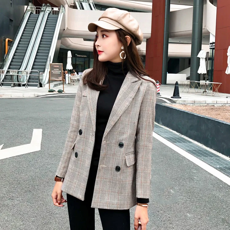 

Spring And Autumn New Style Plaid Small Suit Coat Women's Casual Versatile Fashion CHIC Retro Plaid Suit Blouse