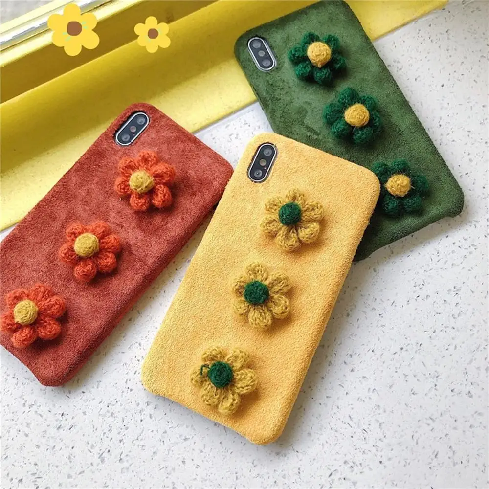 

Fashion plush wool 3D colorful sun flower winter hand warmer anti-drop soft cover for iphone 11Pro MAX XS XR 7 8plus phone cases