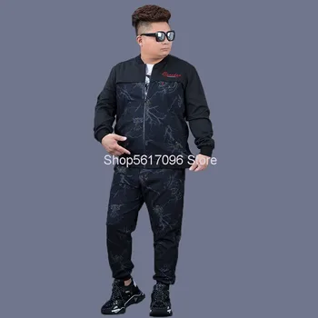 

Autumn Plus Fat Plus Dark Lines Element Printing Jacket Leisure Suit Extra Large Size Jacket Male