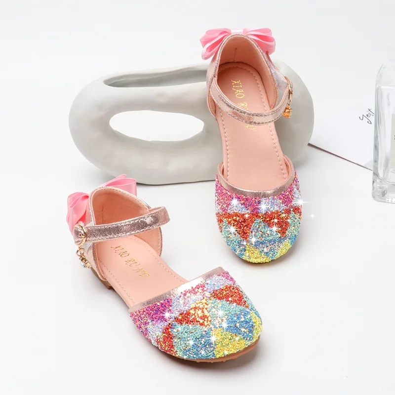 

2021 Summer Kids Sandals For Girls Princess Dance Shoes Children Beach Shoes Girls Open Toe Flat Shiny Rhinestone Sandals 24-34