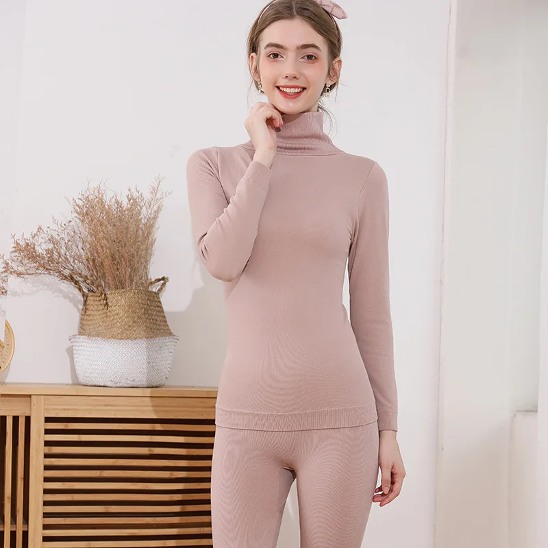 

New Terry Mid-high Pile Collar Warm Autumn Clothes Long Trousers Ladies Thermal Underwear Set Camiseta Interior Termica Mujer