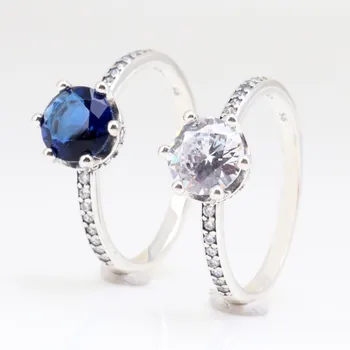 

925 Sterling Silver Pan Ring Blue Sparkle Crown With Large Crystal Cz Pan Ring For Women Wedding Party Fashion Jewelry