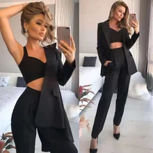 

Women Fashion Sexy Temperament Sling Thin Long Sleeve Small Suit Solid Color Three-piece Suit Pants Autumn Winter Femme Clothing