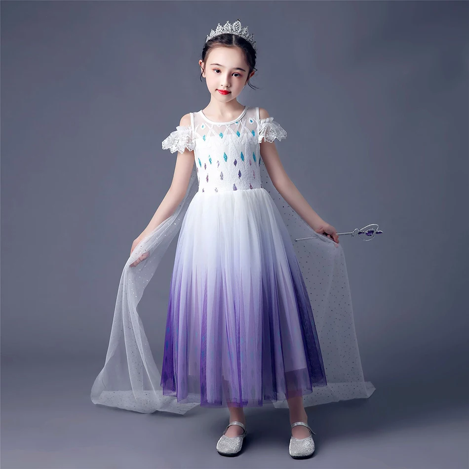 Эльзы кружевное платье принцессы с блестками Детские Снежная королева 2 платья