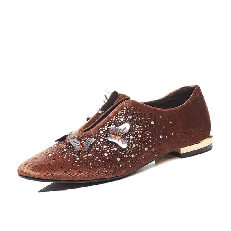 

Fashion Rhinestone Butterfly Women Pumps Leisure Faux Suede Cozy Slip-On High Heels Mature Pointed Toe Breathable Ladies Shoes