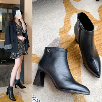 

Pointed Toe Square Heel Women Boots Fashion Buckle Ankle Boots Women Shoes Zipper High Heel Boots Shoes сапоги енские