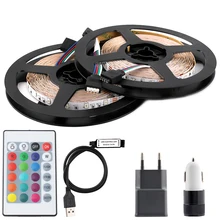 5 в RGB светодиодные полосы света USB светодиодный полосы ТВ ПОДСВЕТКА 2835 1-5 м зарядка автомобиля USB светодиодные полосы 5 в огни с 24Key 3 кнопочным контроллером