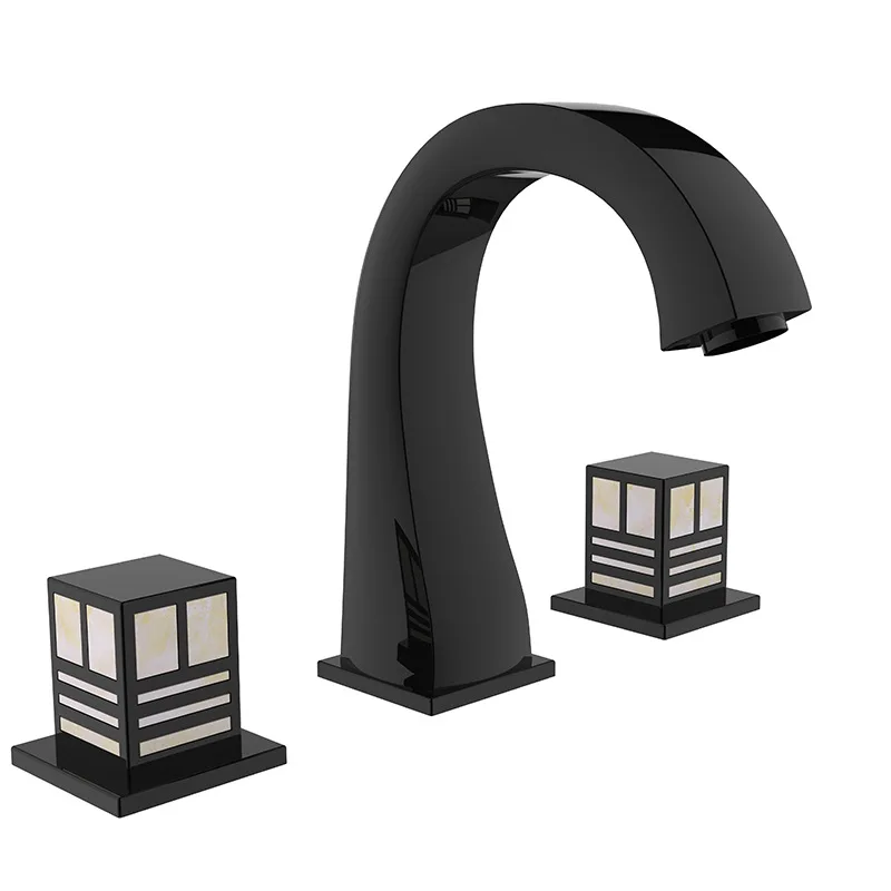 

New Black 8" Widespread Ceramic Valve Three Holes lavatory Bathroom washbasin Sink Faucet Mixer tap square design