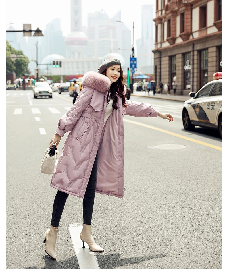 Женское длинное пальто, новинка, зимнее Свободное пальто для женщин, модное пальто с меховым воротником и капюшоном, теплые парки для женщин, топы WM165