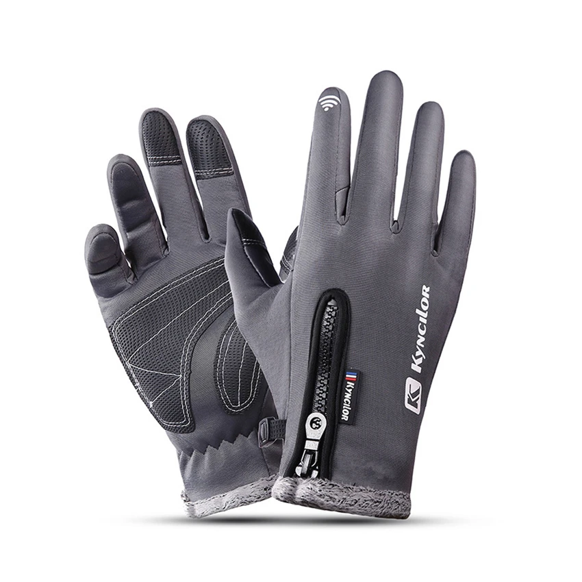 Gray Gloves Мужские и женские водонепроницаемые флисовые лыжные теплые перчатки, ветрозащитные уличные Зимние перчатки для велоспорта, перчатки для сенсорного экрана, противоскользящие варежки, подарок - Цвет: Gray Gloves