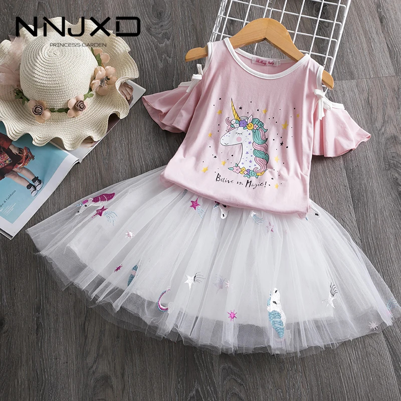 2021 New Summer Dress Cartoon Pattern Unicorn Girls Tutu Party Princess Baby Clothes Clothing | Детская одежда и обувь