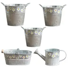 Vintage Iron Flower Pot Desktop Flowers Vase Plant Flowerpot Stand Hanging Balcony Bucket Display Planting Decor Plant Pot