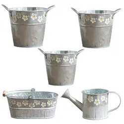 Vintage Iron Flower Pot Desktop Flowers Vase Plant Flowerpot Stand Hanging Balcony Bucket Display Planting Decor Plant Pot
