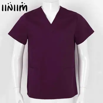 

Mens Adults V Neck Doctors Clothing Short Sleeves Healthcare Medical Uniform Scrub Top Classic Medical Scrub Tunic Workwear