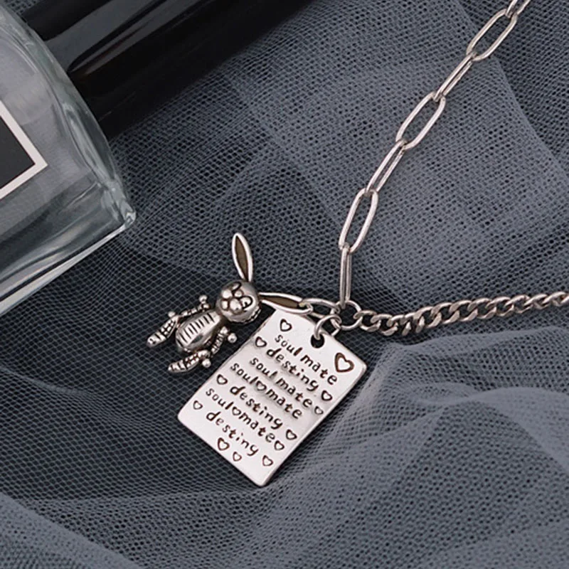 Mewanry 925 Sterling Silver Sweater Necklace for Women Party Creative Design Rabbit Square Card Jewelry Birthday Gifts Wholesale - Image 5