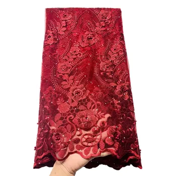 

5yards lace wholesale 2020 high quality new lace fabric nigerian lace fabric for women dress african tulle lace with stones