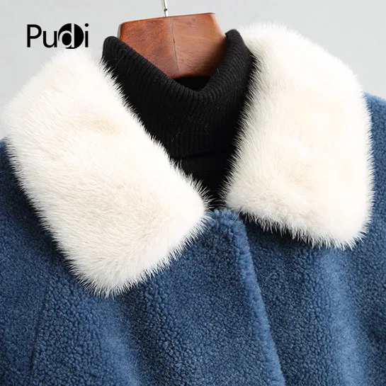 PUDI A18139, Женское зимнее пальто из натуральной шерсти, теплая куртка, натуральный мех норки, пальто для девочек, Женская длинная куртка, пальто