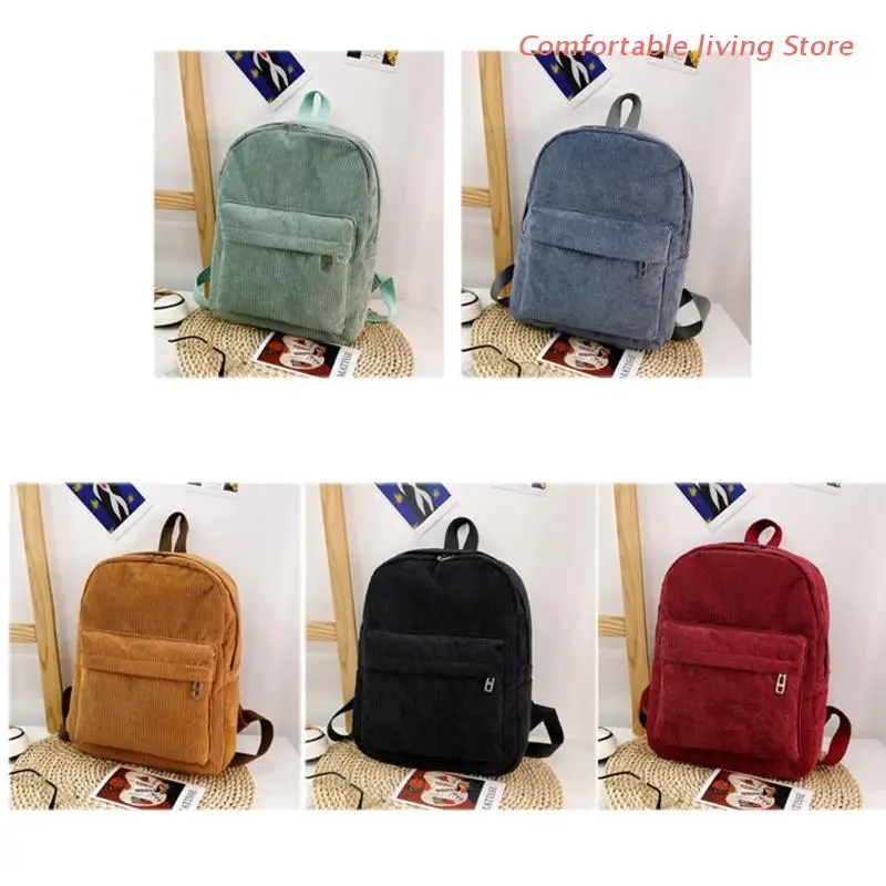 

Corduroy Backpack Solid Color Casual Daypack for Women Girl and Student