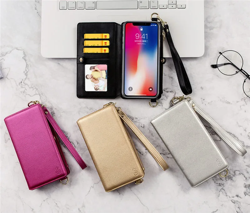 4 in 1 Leather Wallet Bag Case for iPhone X 6 6s 7 8 Plus Detachable Phone Cover Card Slot Girl Women Shoulder Bag Handbag Pouch (12)