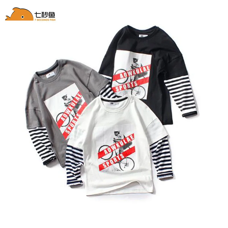 Boys t Shirts 2020 New Style Kids Poleras Print Long Sleeve Cotton Fake Two Piece Soft Knitting Bing Girls Tops |