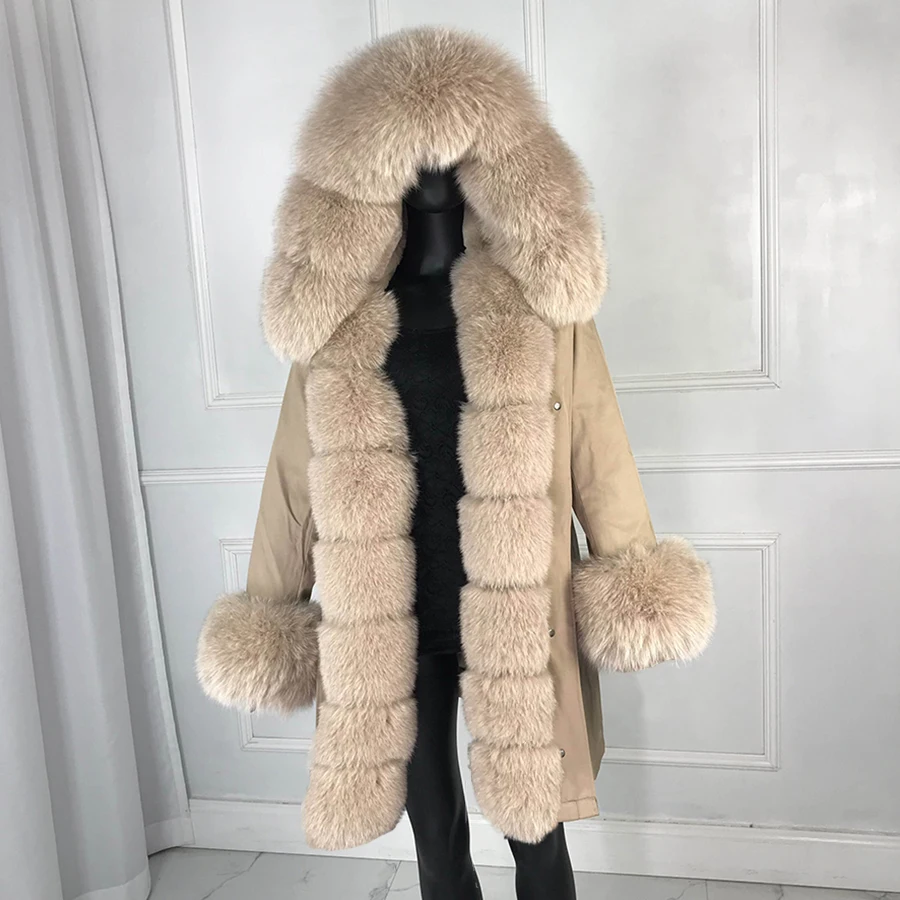 real natural fox fur coat jacket parka with big