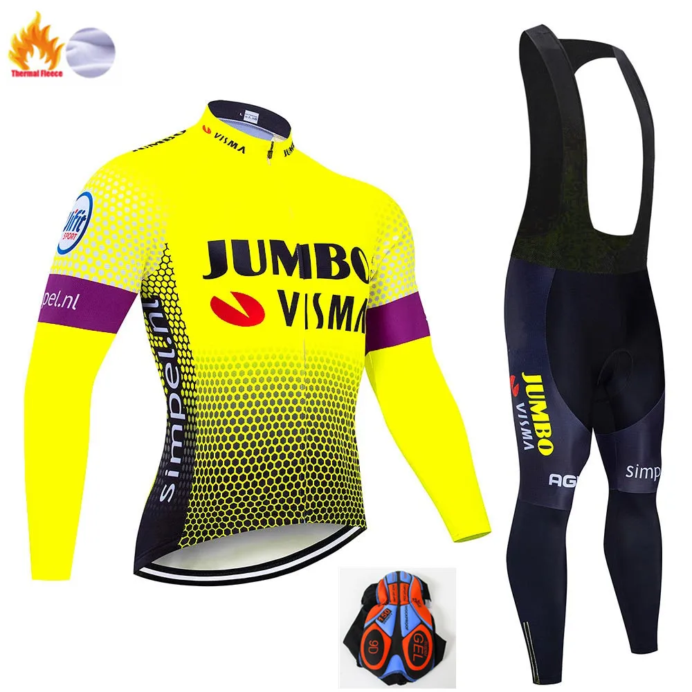 Winter suit Pro Team Jumbo велосипедная майка 9D комплект с нагрудником MTB Униформа велосипедная одежда мужская зимняя теплая флисовая велосипедная Одежда для велоспорта - Цвет: Winter suit